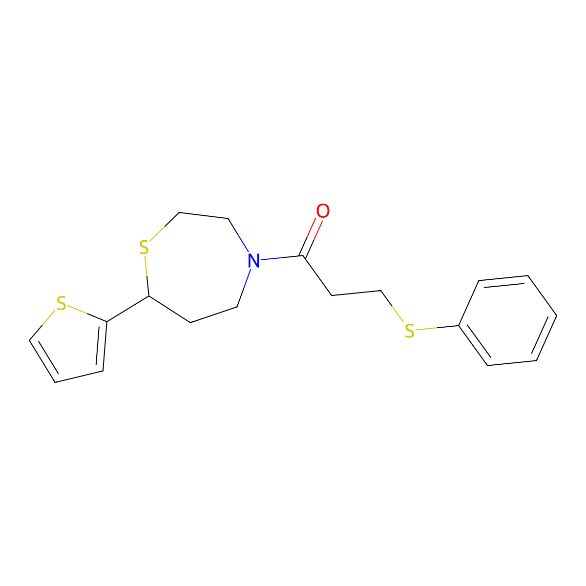 3-(Phenylthio)-1-(7-(thiophen-2-yl)-1,4-thiazepan-4-yl)propan-1-one molecular structure, CAS 1705512-68-0