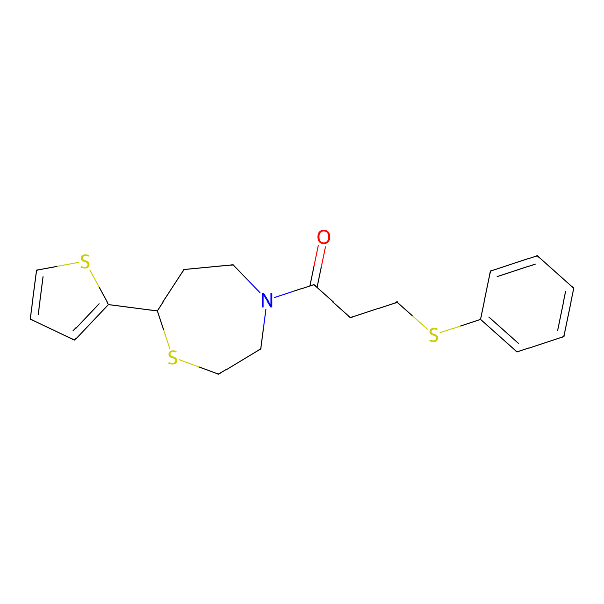 3-(Phenylthio)-1-(7-(thiophen-2-yl)-1,4-thiazepan-4-yl)propan-1-one molecular structure, CAS 1705512-68-0