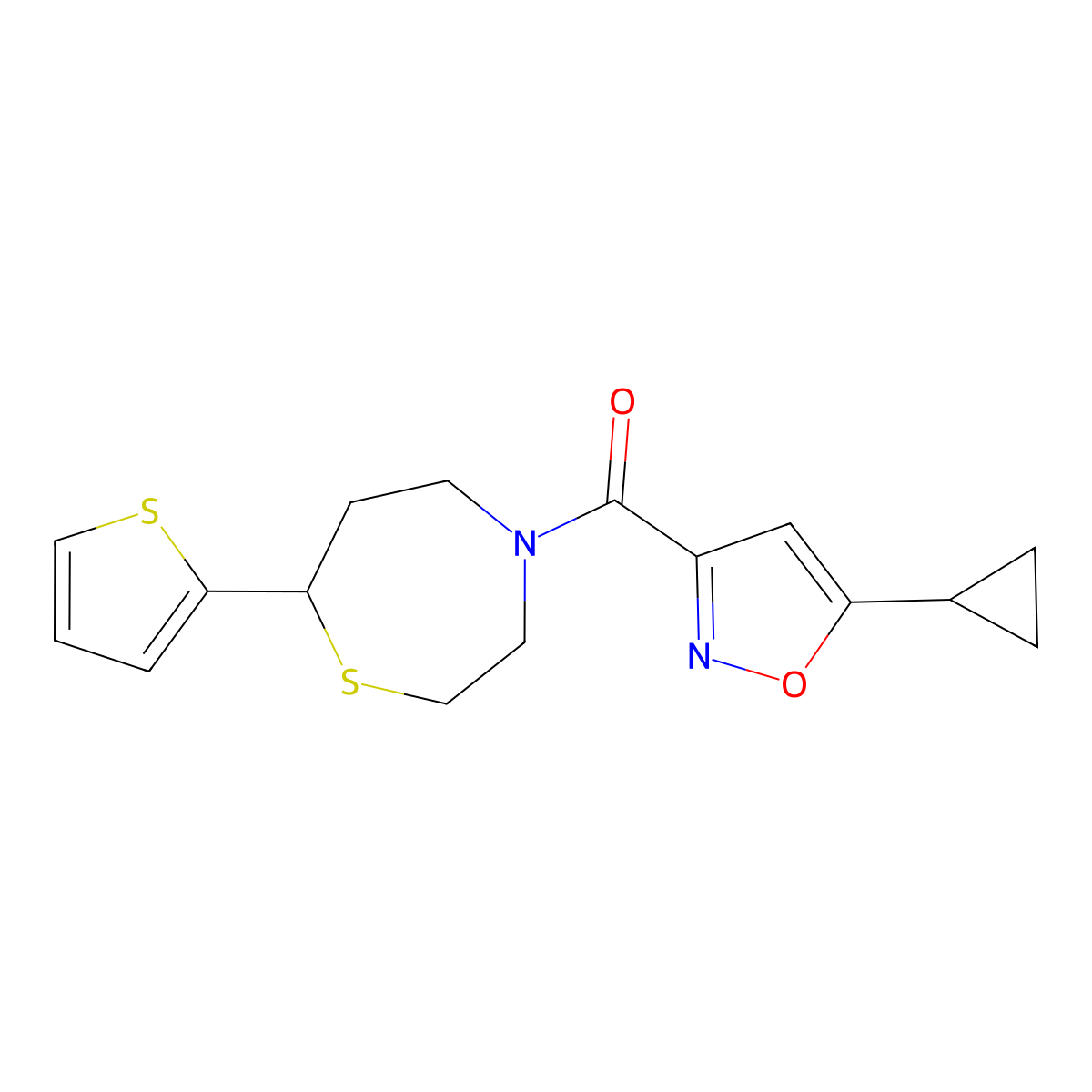 (5-Cyclopropylisoxazol-3-yl)(7-(thiophen-2-yl)-1,4-thiazepan-4-yl)methanone molecular structure, CAS 1705512-79-3