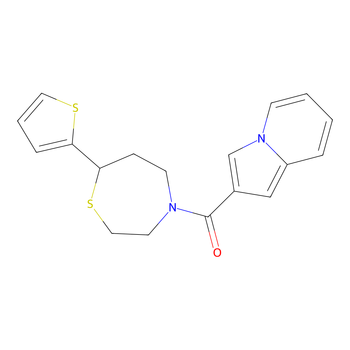 Indolizin-2-yl(7-(thiophen-2-yl)-1,4-thiazepan-4-yl)methanone molecular structure, CAS 1705513-07-0
