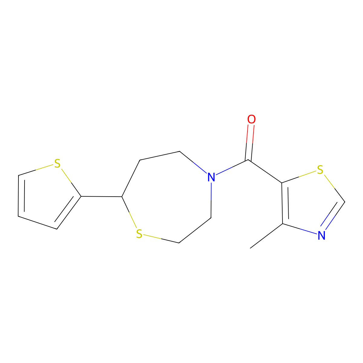 (4-Methylthiazol-5-yl)(7-(thiophen-2-yl)-1,4-thiazepan-4-yl)methanone molecular structure, CAS 1705513-14-9