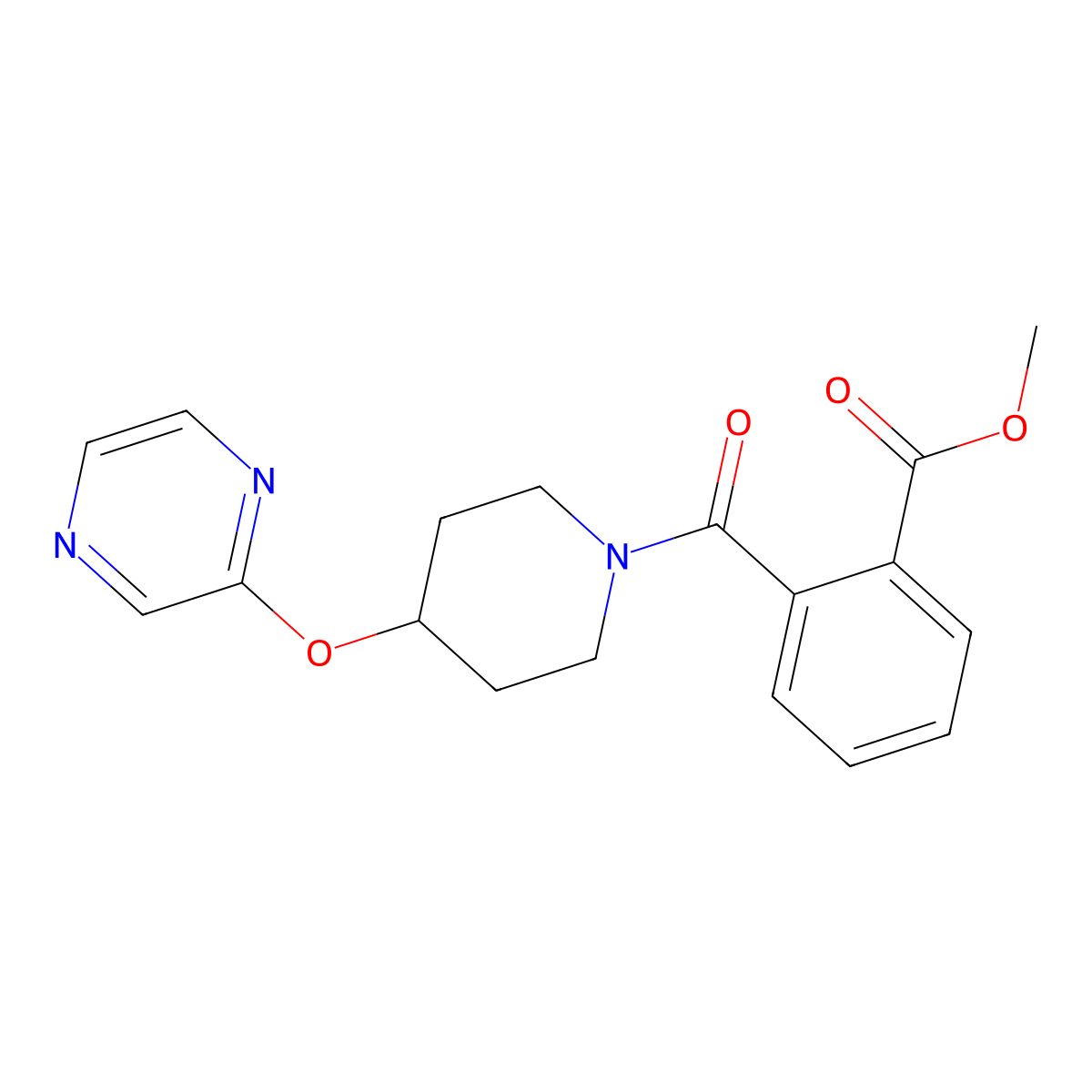 Methyl 2-[4-(pyrazin-2-yloxy)piperidine-1-carbonyl]benzoate molecular structure, CAS 1705513-62-7