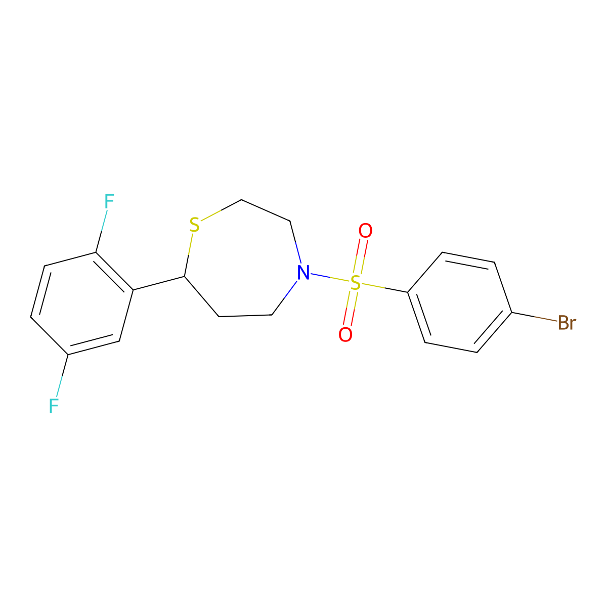 4-((4-Bromophenyl)sulfonyl)-7-(2,5-difluorophenyl)-1,4-thiazepane molecular structure, CAS 1705514-14-2