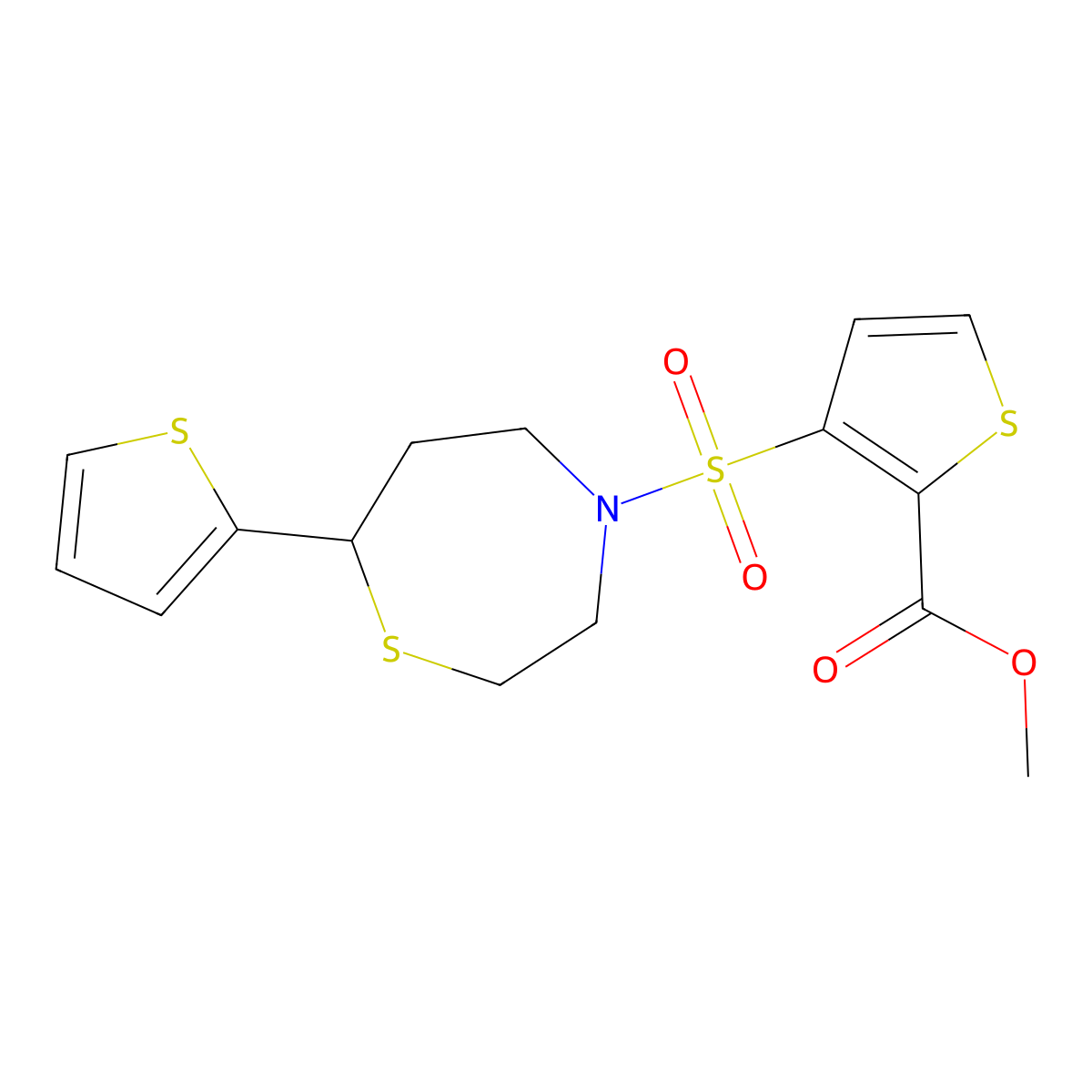 Methyl 3-{[7-(thiophen-2-yl)-1,4-thiazepan-4-yl]sulfonyl}thiophene-2-carboxylate molecular structure, CAS 1705514-71-1