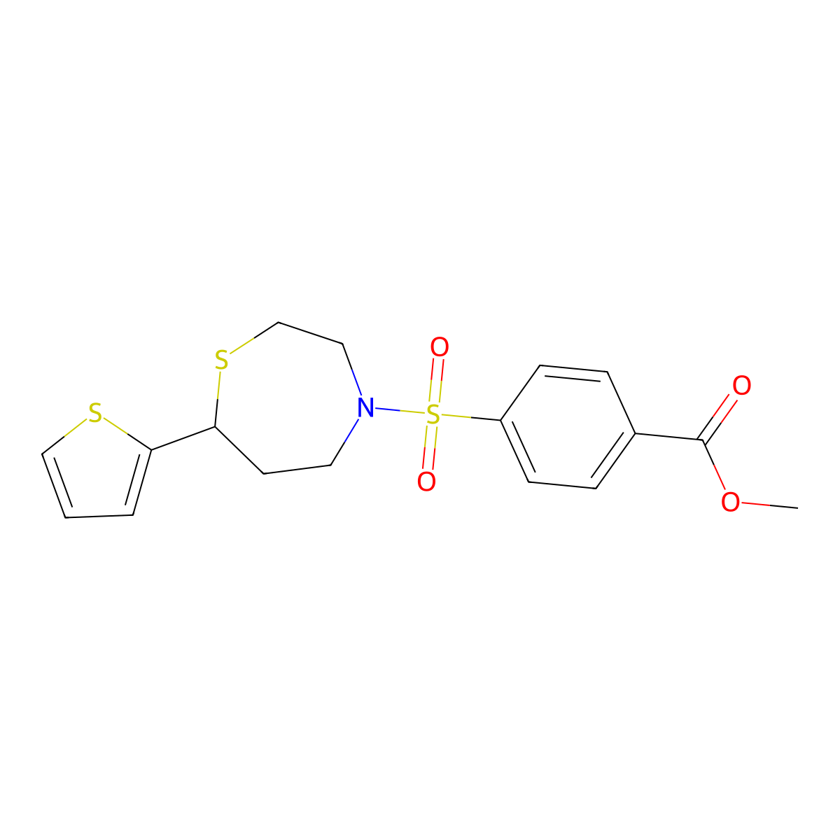 Methyl 4-((7-(thiophen-2-yl)-1,4-thiazepan-4-yl)sulfonyl)benzoate molecular structure, CAS 1705514-74-4