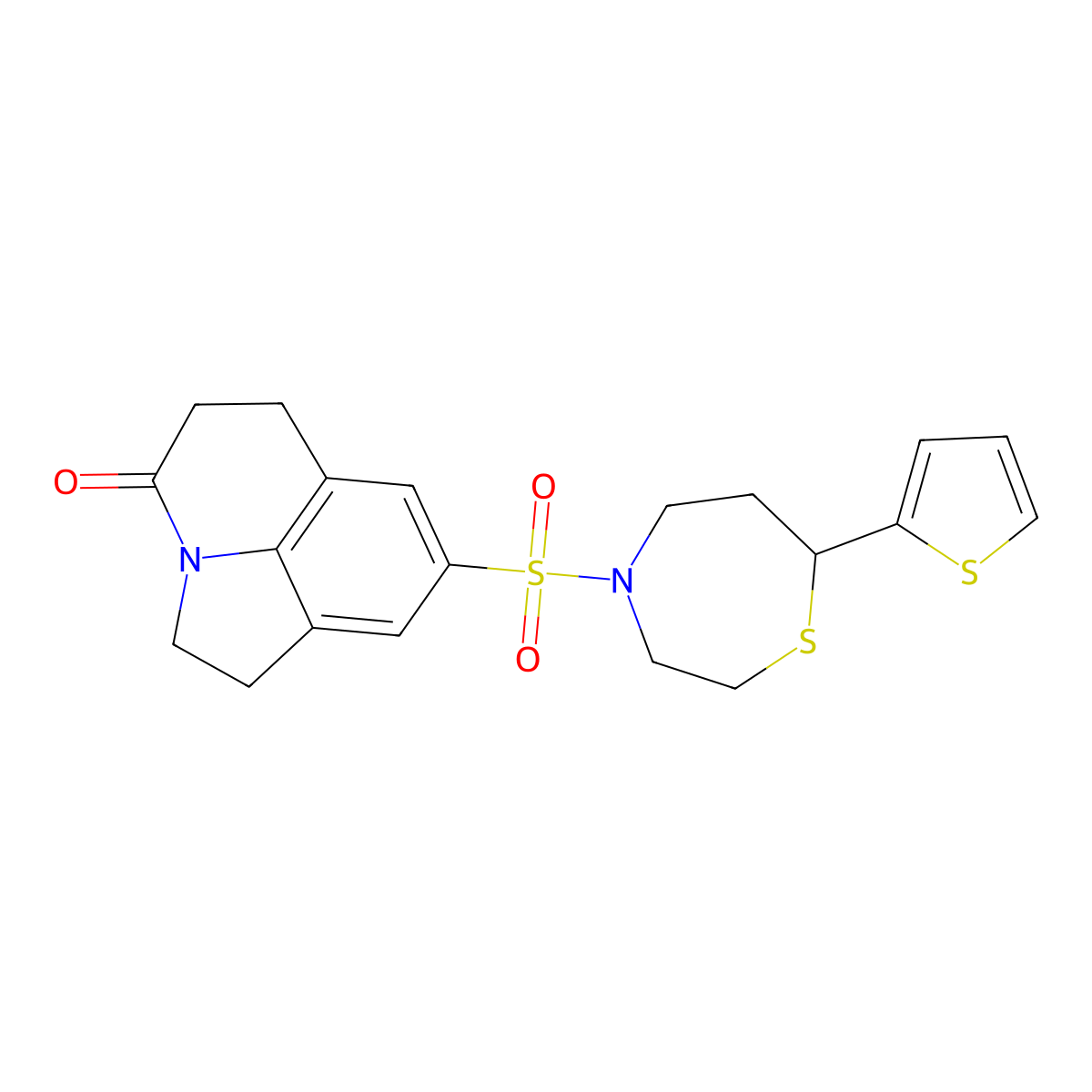 6-{[7-(Thiophen-2-yl)-1,4-thiazepan-4-yl]sulfonyl}-1-azatricyclo[6.3.1.0^{4,12}]dodeca-4(12),5,7-trien-11-one molecular structure, CAS 1705515-06-5