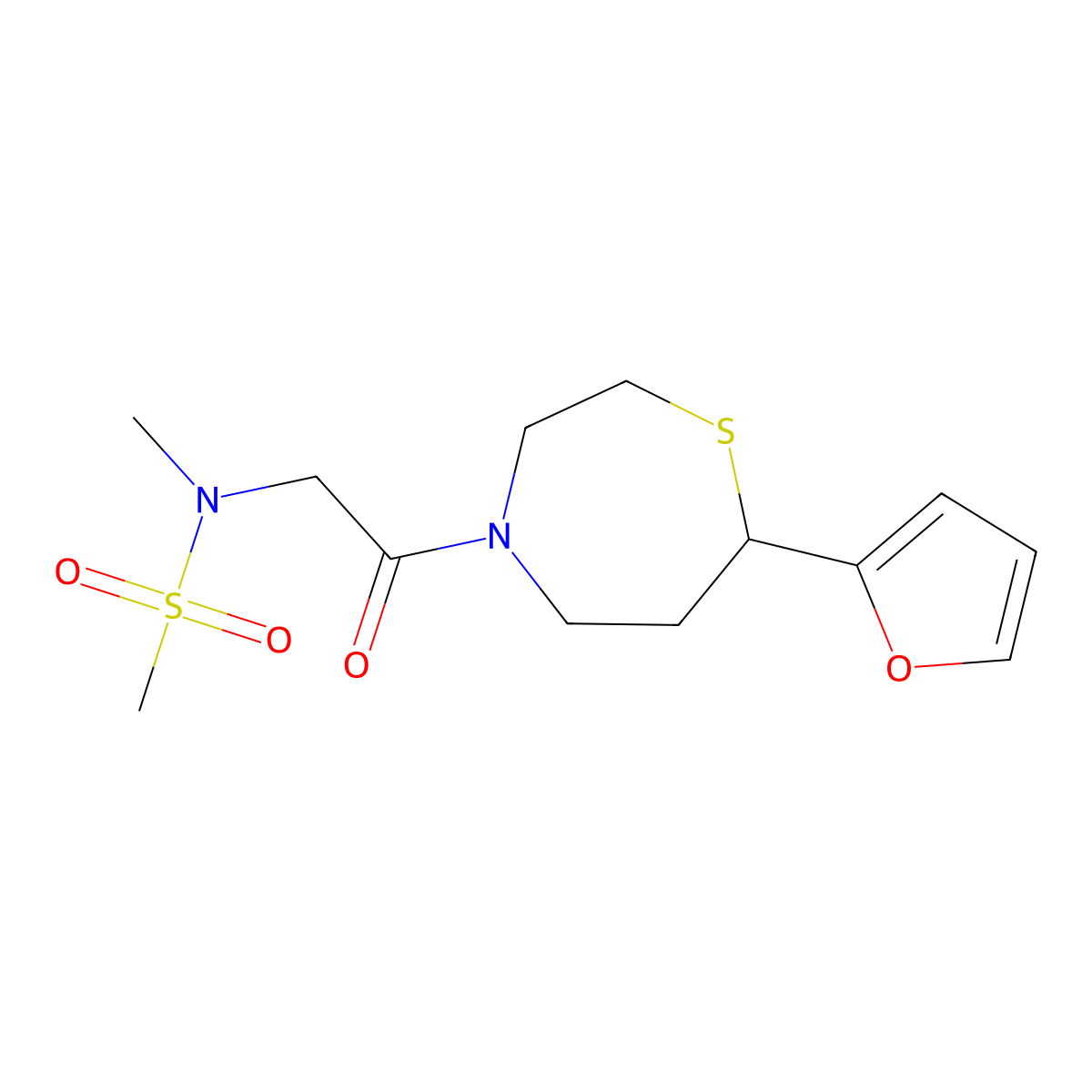 N-(2-(7-(furan-2-yl)-1,4-thiazepan-4-yl)-2-oxoethyl)-N-methylmethanesulfonamide molecular structure, CAS 1705516-03-5
