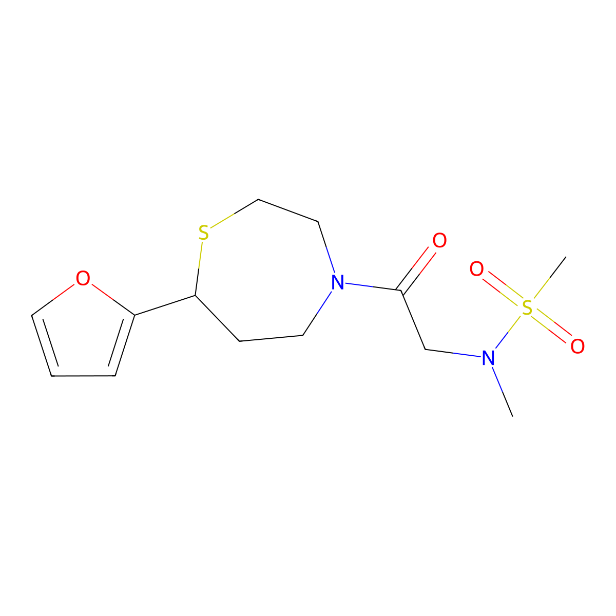 N-(2-(7-(furan-2-yl)-1,4-thiazepan-4-yl)-2-oxoethyl)-N-methylmethanesulfonamide molecular structure, CAS 1705516-03-5