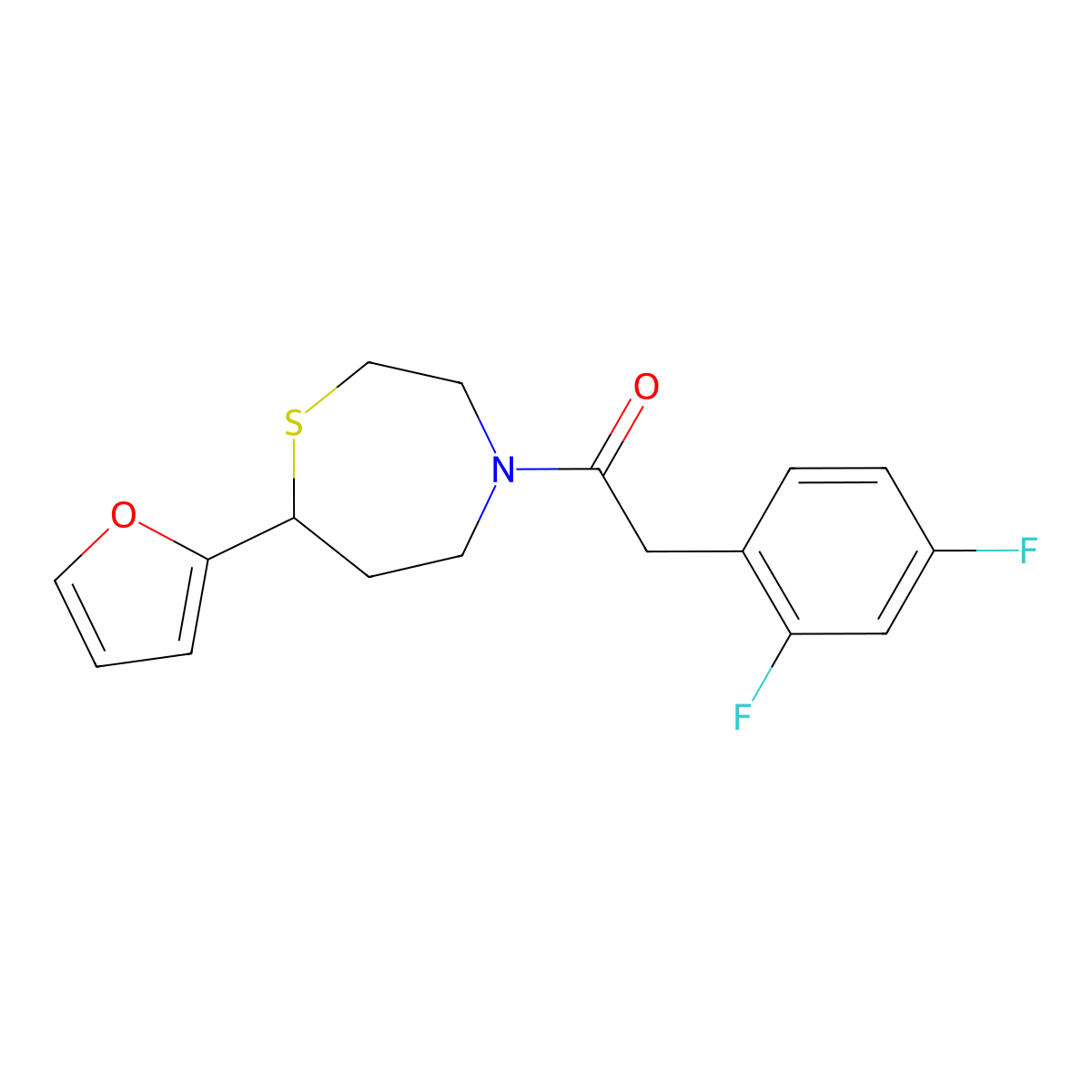2-(2,4-Difluorophenyl)-1-(7-(furan-2-yl)-1,4-thiazepan-4-yl)ethanone molecular structure, CAS 1705516-35-3