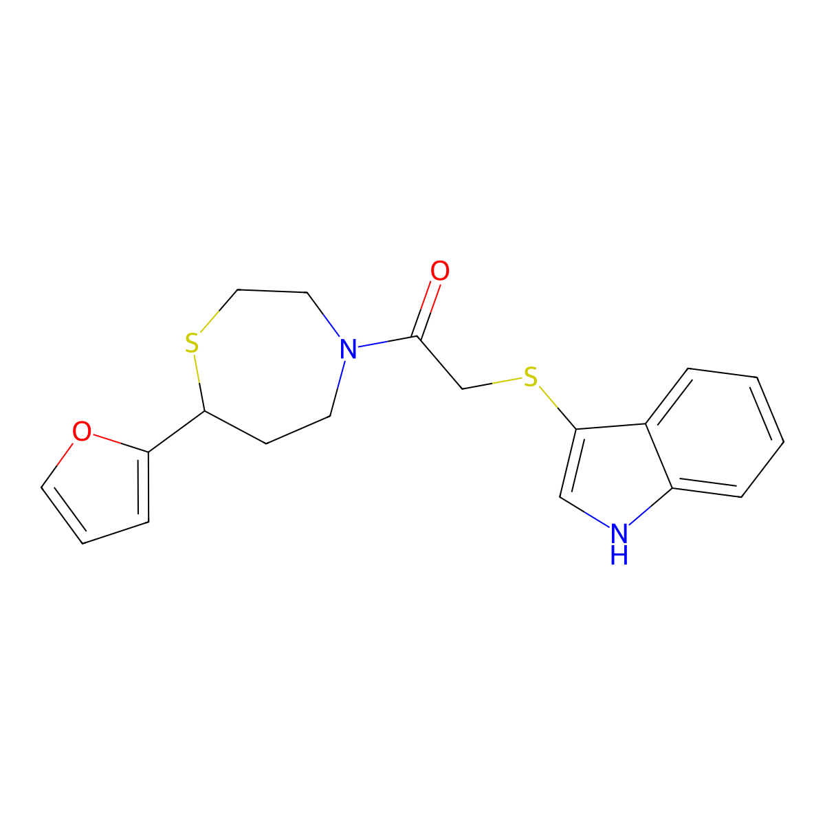 2-((1H-indol-3-yl)thio)-1-(7-(furan-2-yl)-1,4-thiazepan-4-yl)ethanone molecular structure, CAS 1705516-43-3