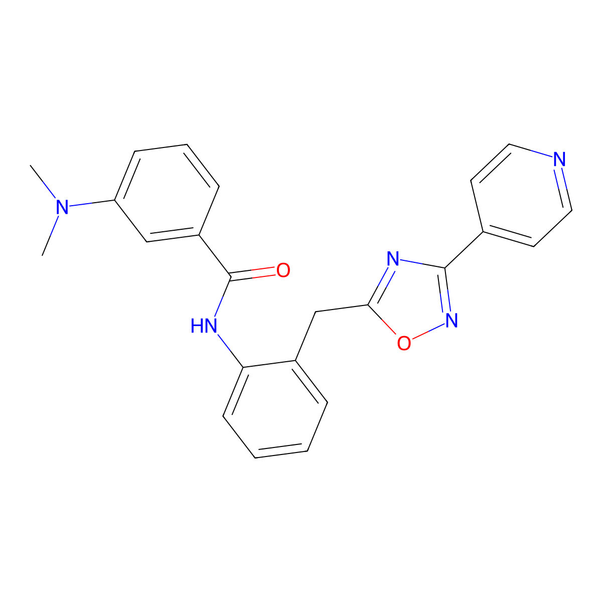 3-(dimethylamino)-N-(2-((3-(pyridin-4-yl)-1,2,4-oxadiazol-5-yl)methyl)phenyl)benzamide molecular structure, CAS 1705516-83-1