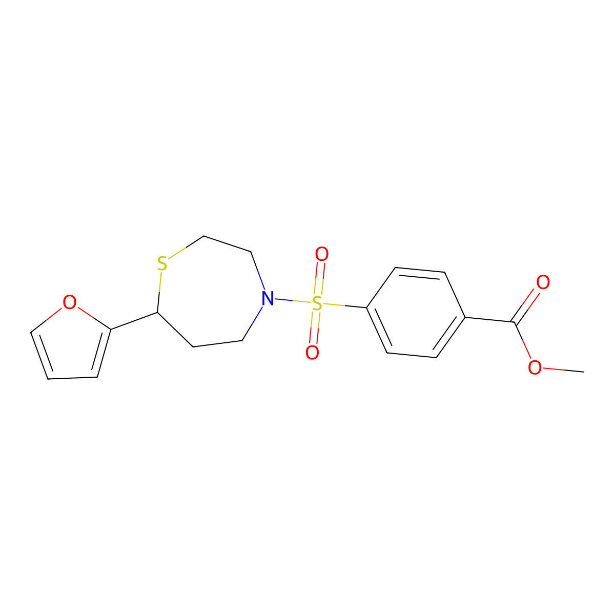 Methyl 4-((7-(furan-2-yl)-1,4-thiazepan-4-yl)sulfonyl)benzoate molecular structure, CAS 1705517-87-8