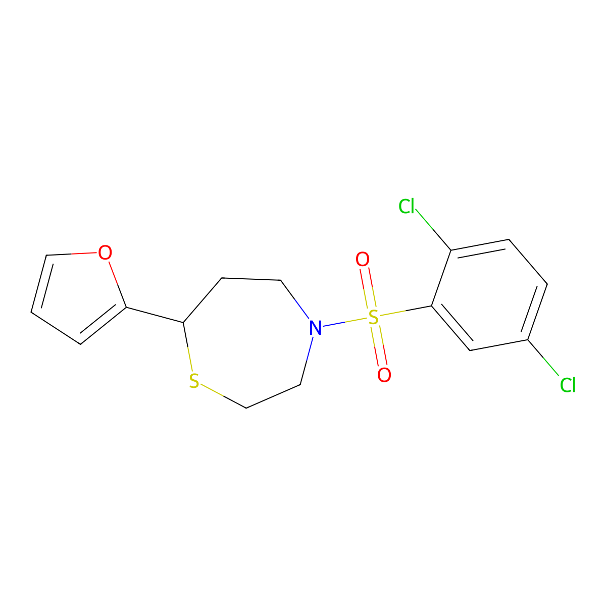 4-((2,5-Dichlorophenyl)sulfonyl)-7-(furan-2-yl)-1,4-thiazepane molecular structure, CAS 1705517-93-6