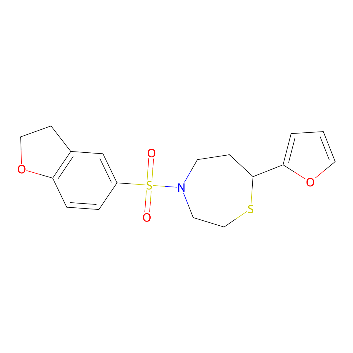 4-((2,3-Dihydrobenzofuran-5-yl)sulfonyl)-7-(furan-2-yl)-1,4-thiazepane molecular structure, CAS 1705518-10-0
