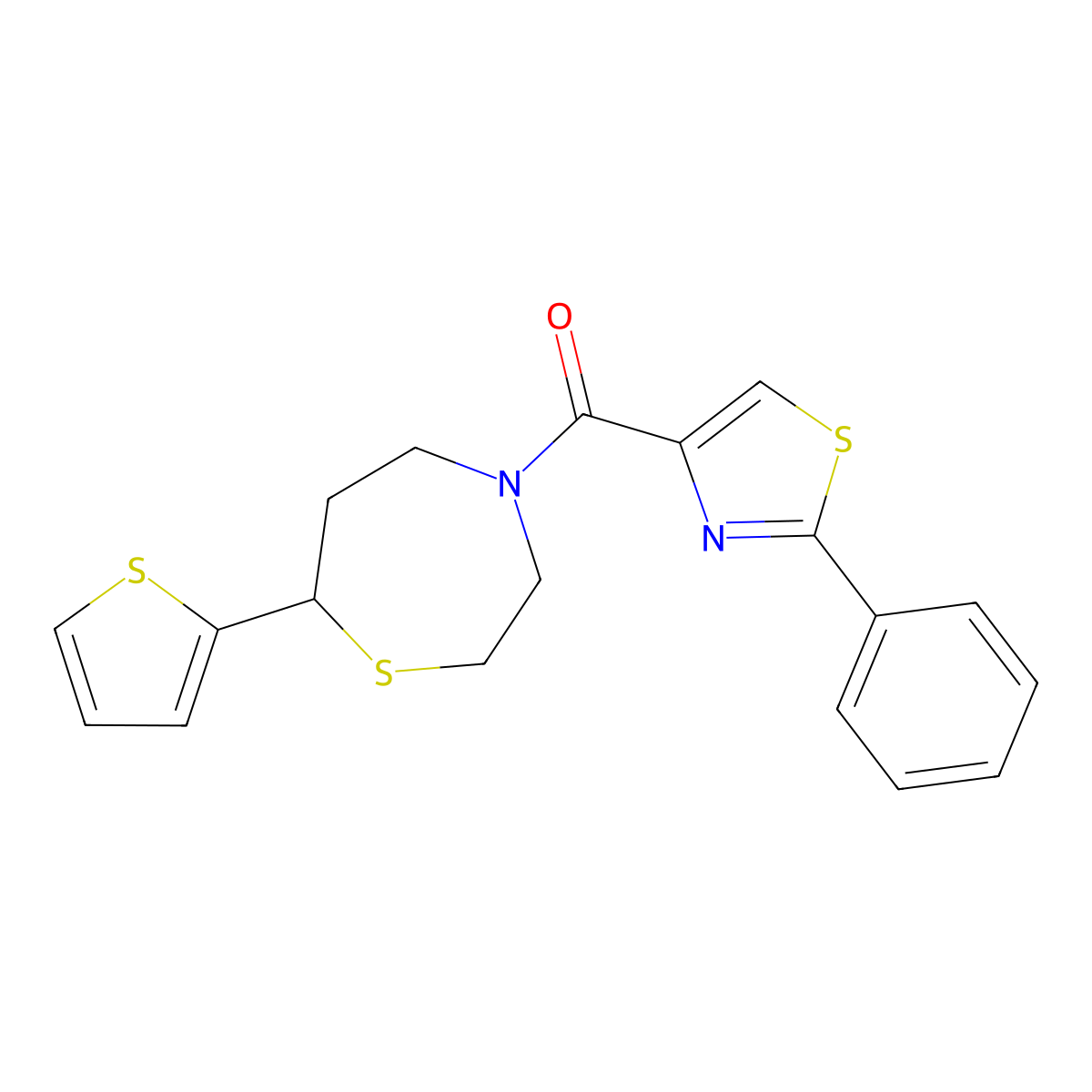 (2-Phenylthiazol-4-yl)(7-(thiophen-2-yl)-1,4-thiazepan-4-yl)methanone molecular structure, CAS 1705518-25-7