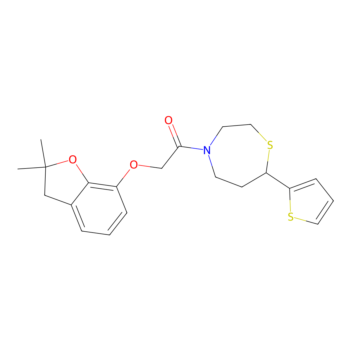 2-((2,2-Dimethyl-2,3-dihydrobenzofuran-7-yl)oxy)-1-(7-(thiophen-2-yl)-1,4-thiazepan-4-yl)ethanone molecular structure, CAS 1705518-27-9