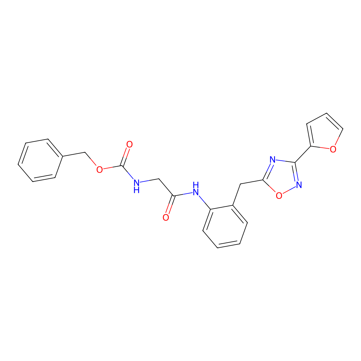 Benzyl (2-((2-((3-(furan-2-yl)-1,2,4-oxadiazol-5-yl)methyl)phenyl)amino)-2-oxoethyl)carbamate molecular structure, CAS 1705520-11-1