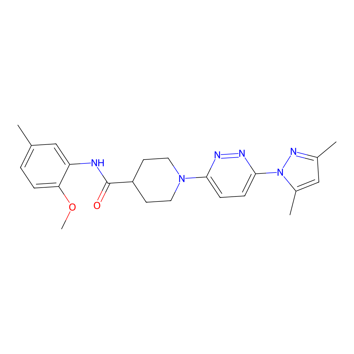 1-[6-(3,5-dimethyl-1H-pyrazol-1-yl)pyridazin-3-yl]-N-(2-methoxy-5-methylphenyl)piperidine-4-carboxamide molecular structure, CAS 1705538-17-5