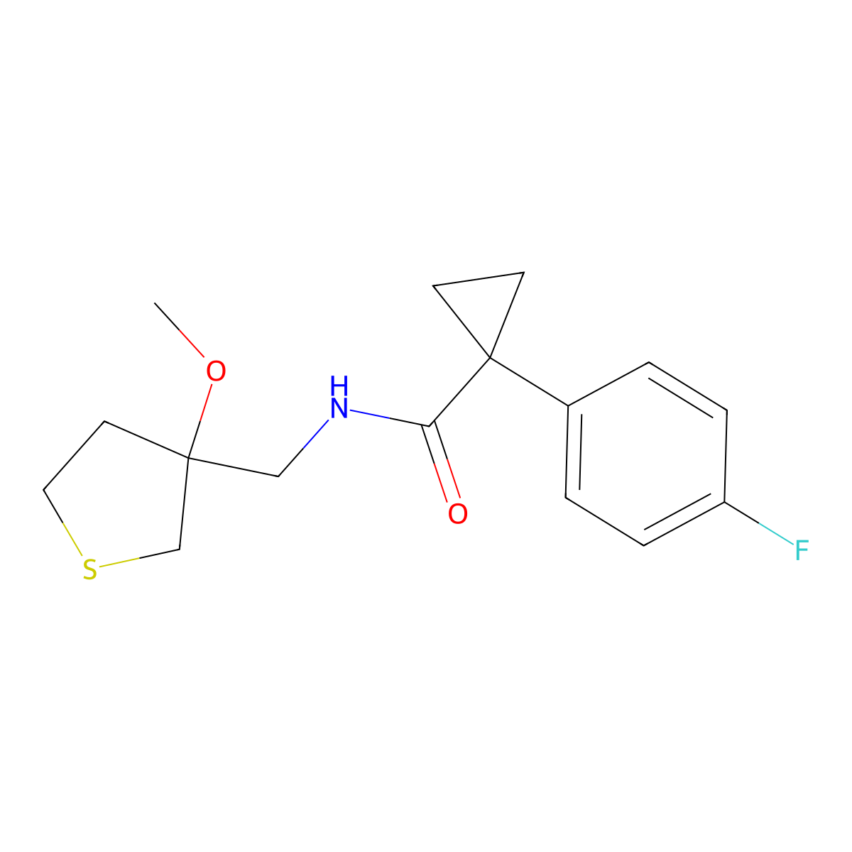 1-(4-fluorophenyl)-N-((3-methoxytetrahydrothiophen-3-yl)methyl)cyclopropanecarboxamide molecular structure, CAS 1705538-32-4