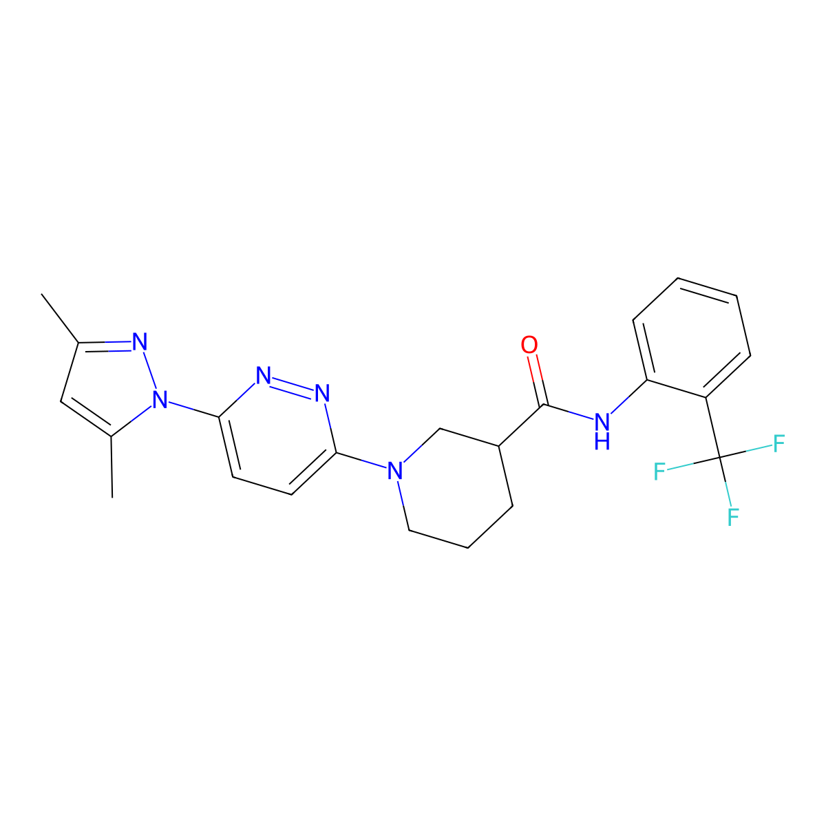 1-[6-(3,5-dimethyl-1H-pyrazol-1-yl)pyridazin-3-yl]-N-[2-(trifluoromethyl)phenyl]piperidine-3-carboxamide molecular structure, CAS 1705541-58-7