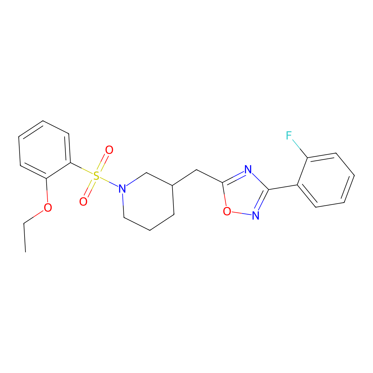 5-((1-((2-Ethoxyphenyl)sulfonyl)piperidin-3-yl)methyl)-3-(2-fluorophenyl)-1,2,4-oxadiazole molecular structure, CAS 1705547-13-2
