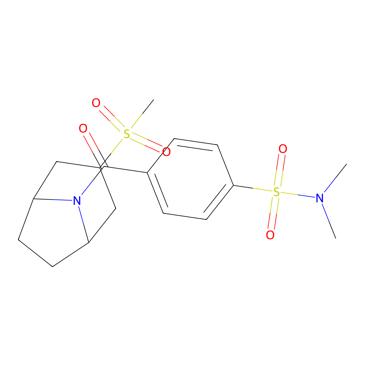N,N-dimethyl-4-((1R,5S)-3-(methylsulfonyl)-8-azabicyclo[3.2.1]octane-8-carbonyl)benzenesulfonamide molecular structure, CAS 1705548-90-8