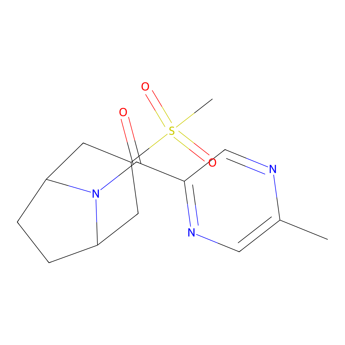 (5-methylpyrazin-2-yl)((1R,5S)-3-(methylsulfonyl)-8-azabicyclo[3.2.1]octan-8-yl)methanone molecular structure, CAS 1705549-78-5