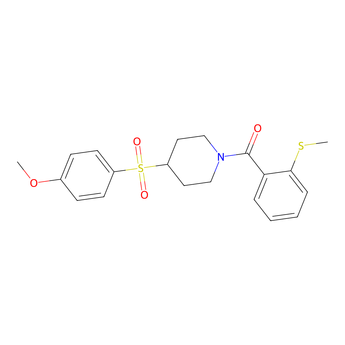(4-((4-Methoxyphenyl)sulfonyl)piperidin-1-yl)(2-(methylthio)phenyl)methanone molecular structure, CAS 1705550-18-0
