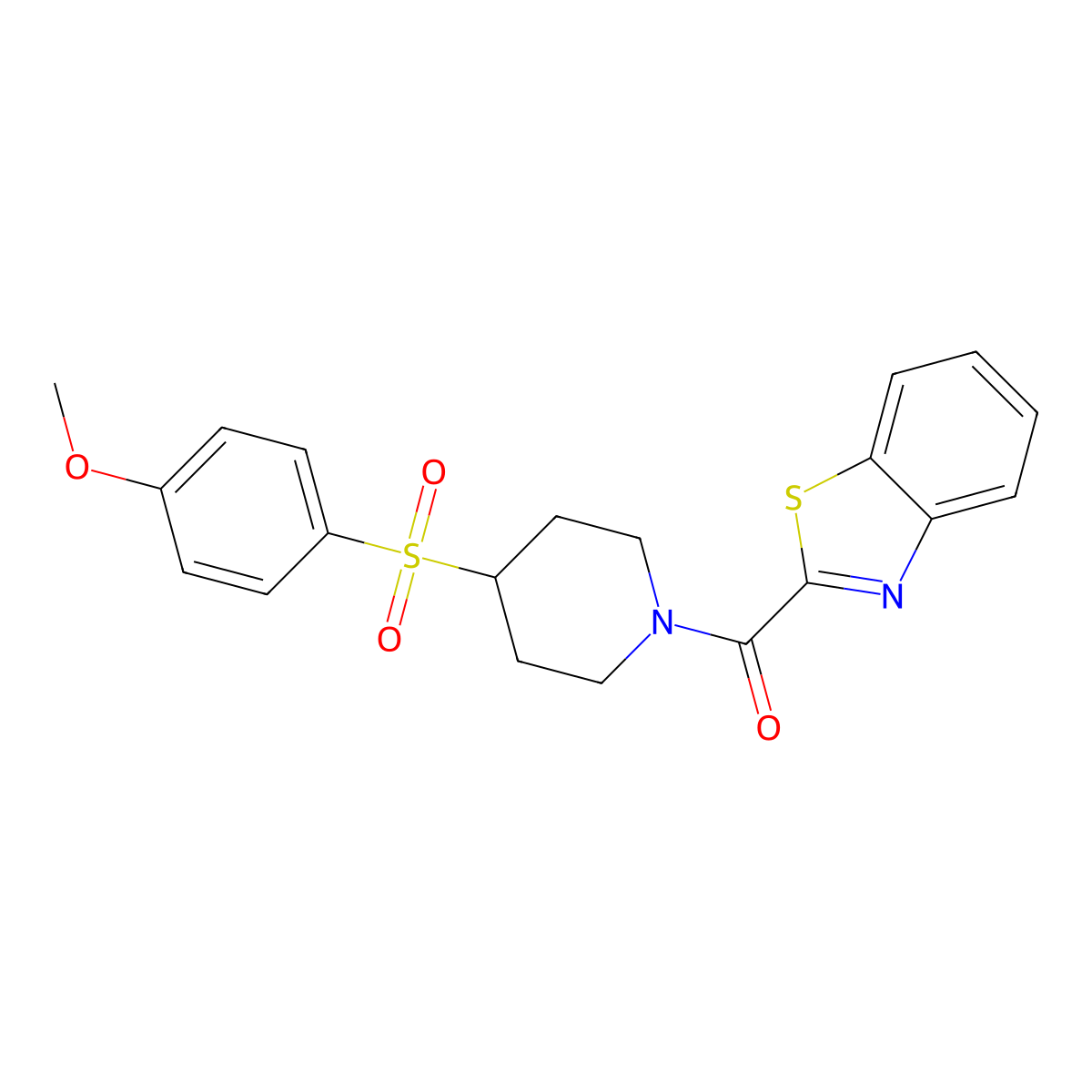 Benzo[d]thiazol-2-yl(4-((4-methoxyphenyl)sulfonyl)piperidin-1-yl)methanone molecular structure, CAS 1705550-81-7