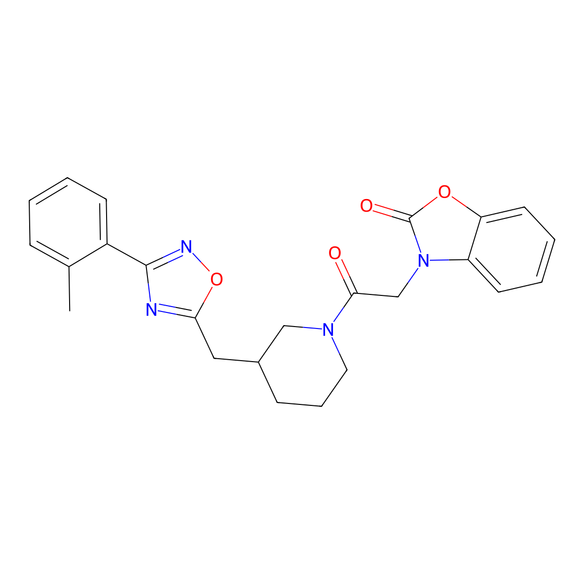 3-(2-oxo-2-(3-((3-(o-tolyl)-1,2,4-oxadiazol-5-yl)methyl)piperidin-1-yl)ethyl)benzo[d]oxazol-2(3H)-one molecular structure, CAS 1705551-44-5