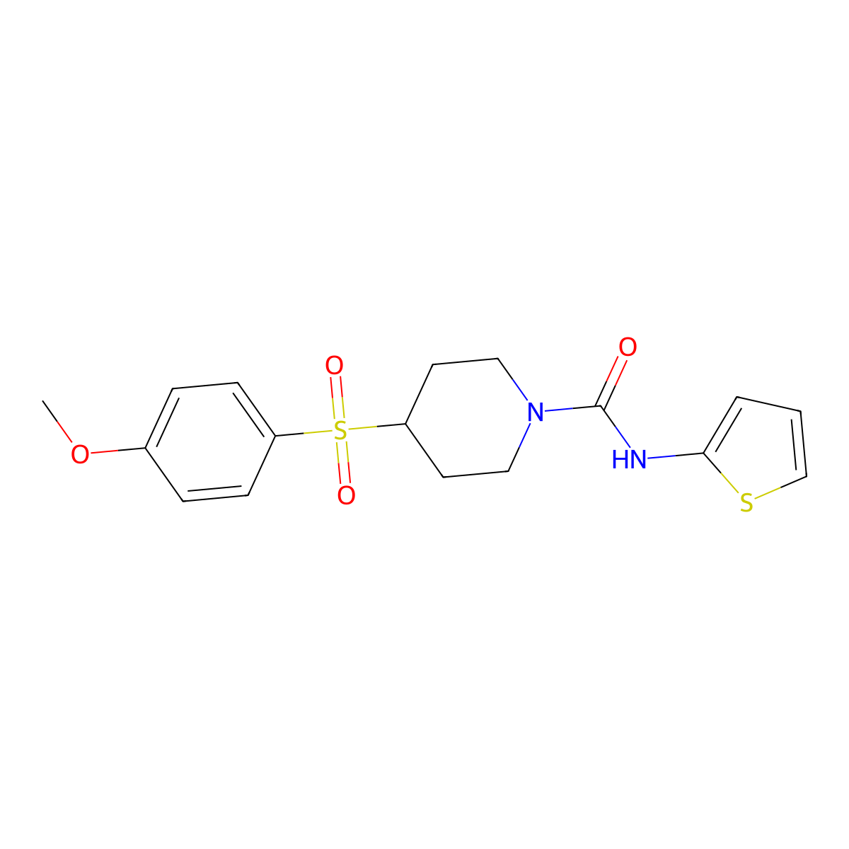 4-((4-methoxyphenyl)sulfonyl)-N-(thiophen-2-yl)piperidine-1-carboxamide molecular structure, CAS 1705551-96-7