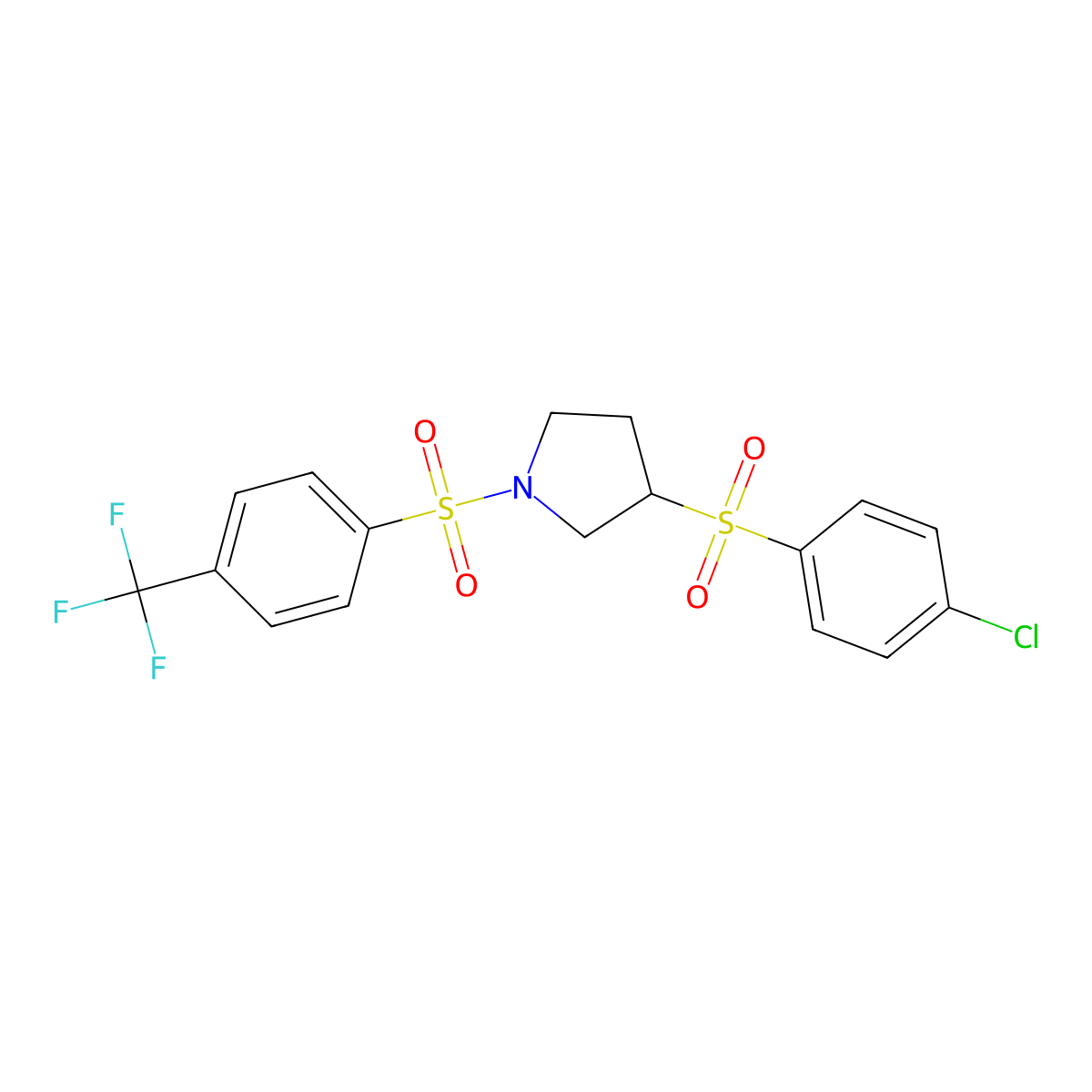 3-(4-Chlorobenzenesulfonyl)-1-[4-(trifluoromethyl)benzenesulfonyl]pyrrolidine molecular structure, CAS 1705553-31-6