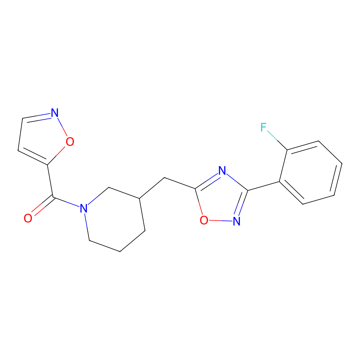 (3-((3-(2-Fluorophenyl)-1,2,4-oxadiazol-5-yl)methyl)piperidin-1-yl)(isoxazol-5-yl)methanone molecular structure, CAS 1705553-80-5