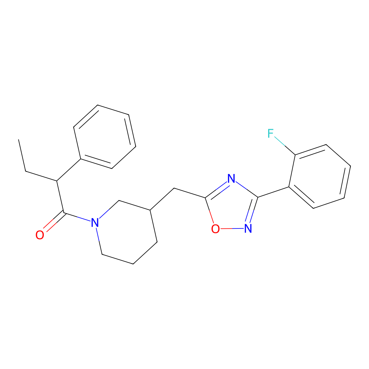 1-(3-((3-(2-Fluorophenyl)-1,2,4-oxadiazol-5-yl)methyl)piperidin-1-yl)-2-phenylbutan-1-one molecular structure, CAS 1705554-07-9