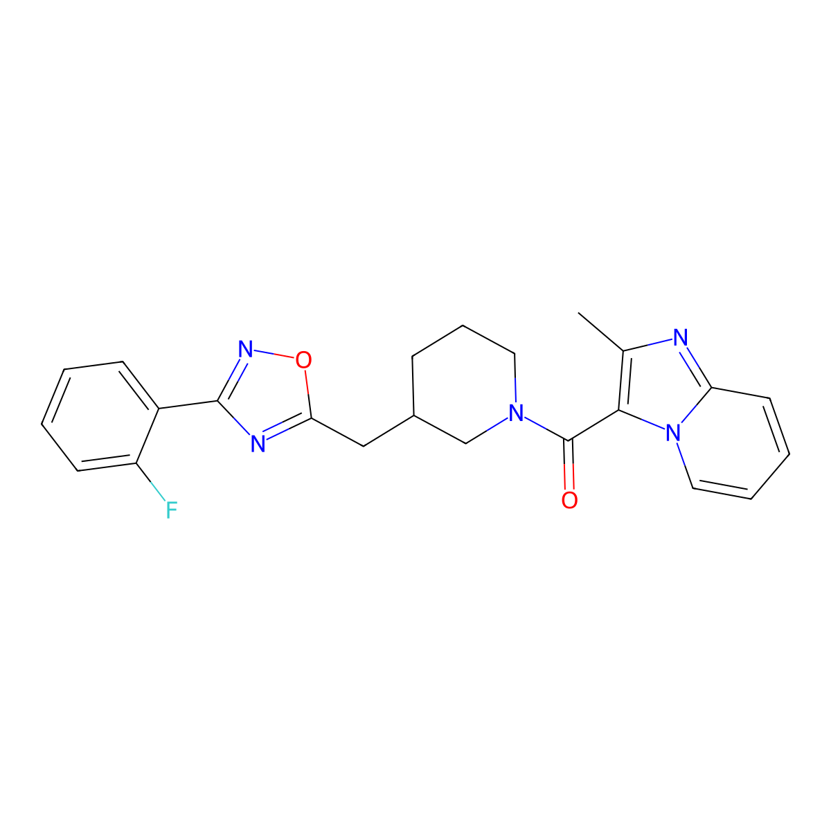 (3-((3-(2-Fluorophenyl)-1,2,4-oxadiazol-5-yl)methyl)piperidin-1-yl)(2-methylimidazo[1,2-a]pyridin-3-yl)methanone molecular structure, CAS 1705554-24-0