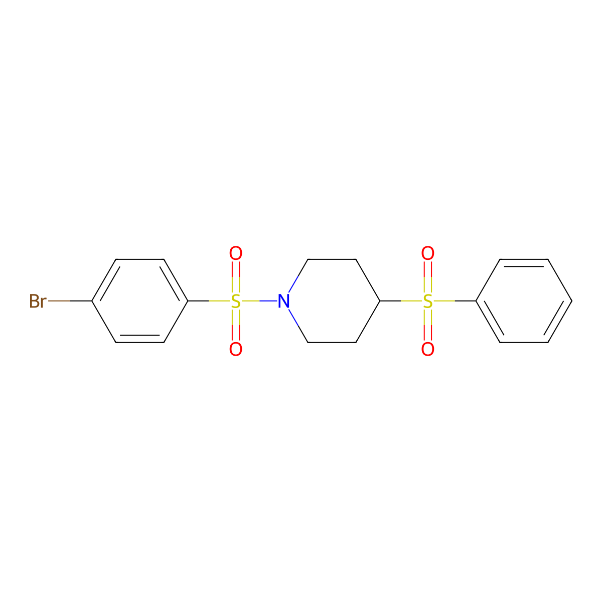 1-((4-Bromophenyl)sulfonyl)-4-(phenylsulfonyl)piperidine molecular structure, CAS 1705554-93-3