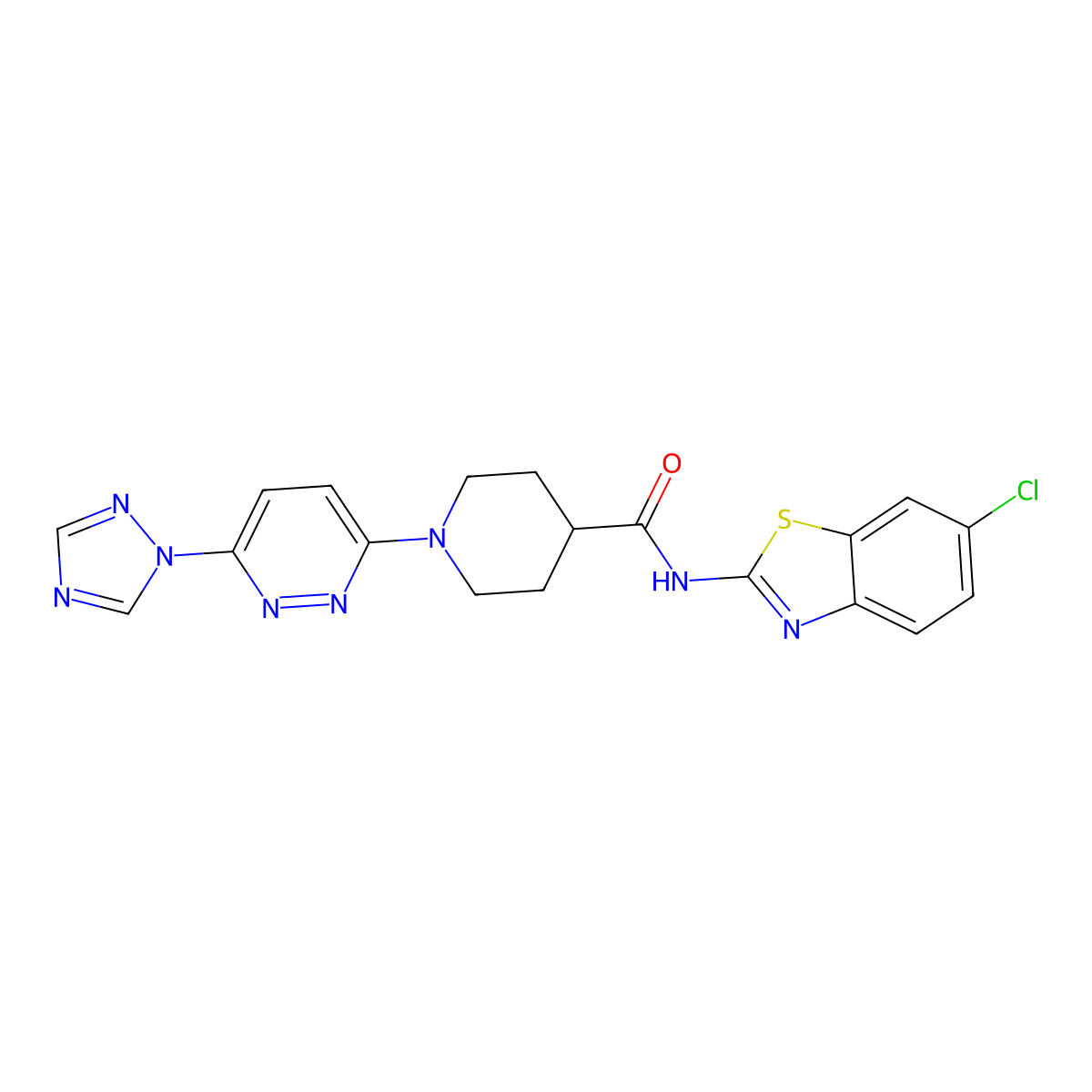 1-(6-(1H-1,2,4-triazol-1-yl)pyridazin-3-yl)-N-(6-chlorobenzo[d]thiazol-2-yl)piperidine-4-carboxamide molecular structure, CAS 1705560-64-0