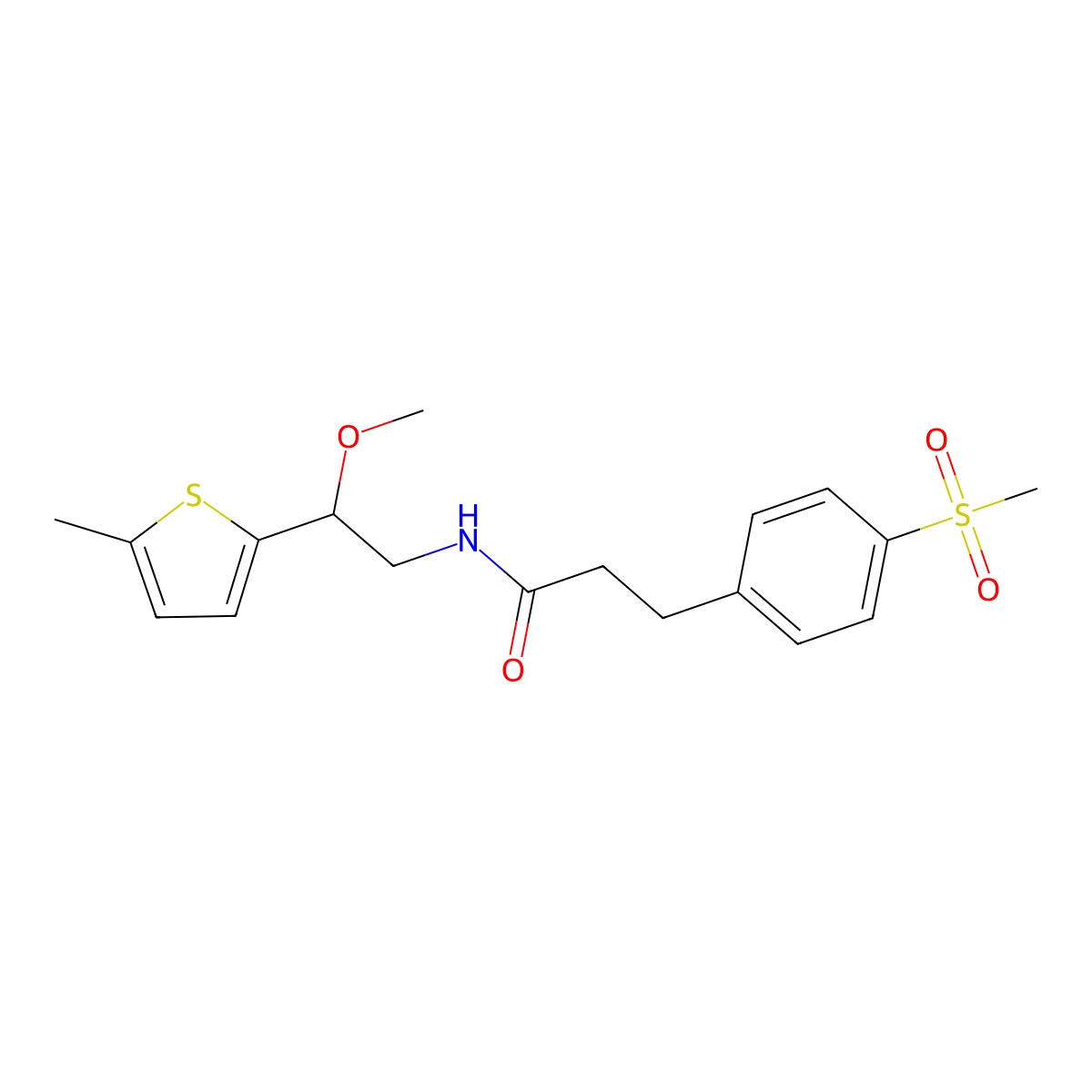 N-(2-methoxy-2-(5-methylthiophen-2-yl)ethyl)-3-(4-(methylsulfonyl)phenyl)propanamide molecular structure, CAS 1705561-21-2