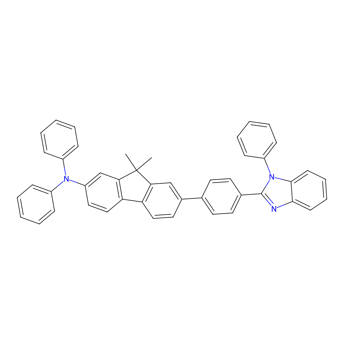 9,9-Dimethyl-N,N-diphenyl-7-(4-(1-phenyl-1H-benzo[d]imidazol-2-yl)phenyl)-9H-fluoren-2-amine molecular structure, CAS 1705571-72-7