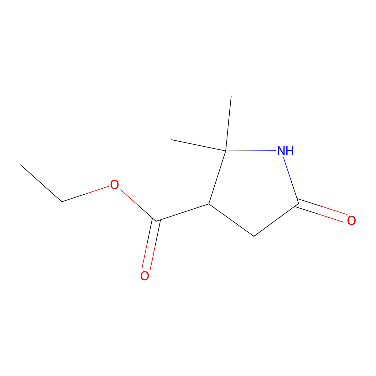 Ethyl 2,2-dimethyl-5-oxopyrrolidine-3-carboxylate molecular structure, CAS 1705585-22-3