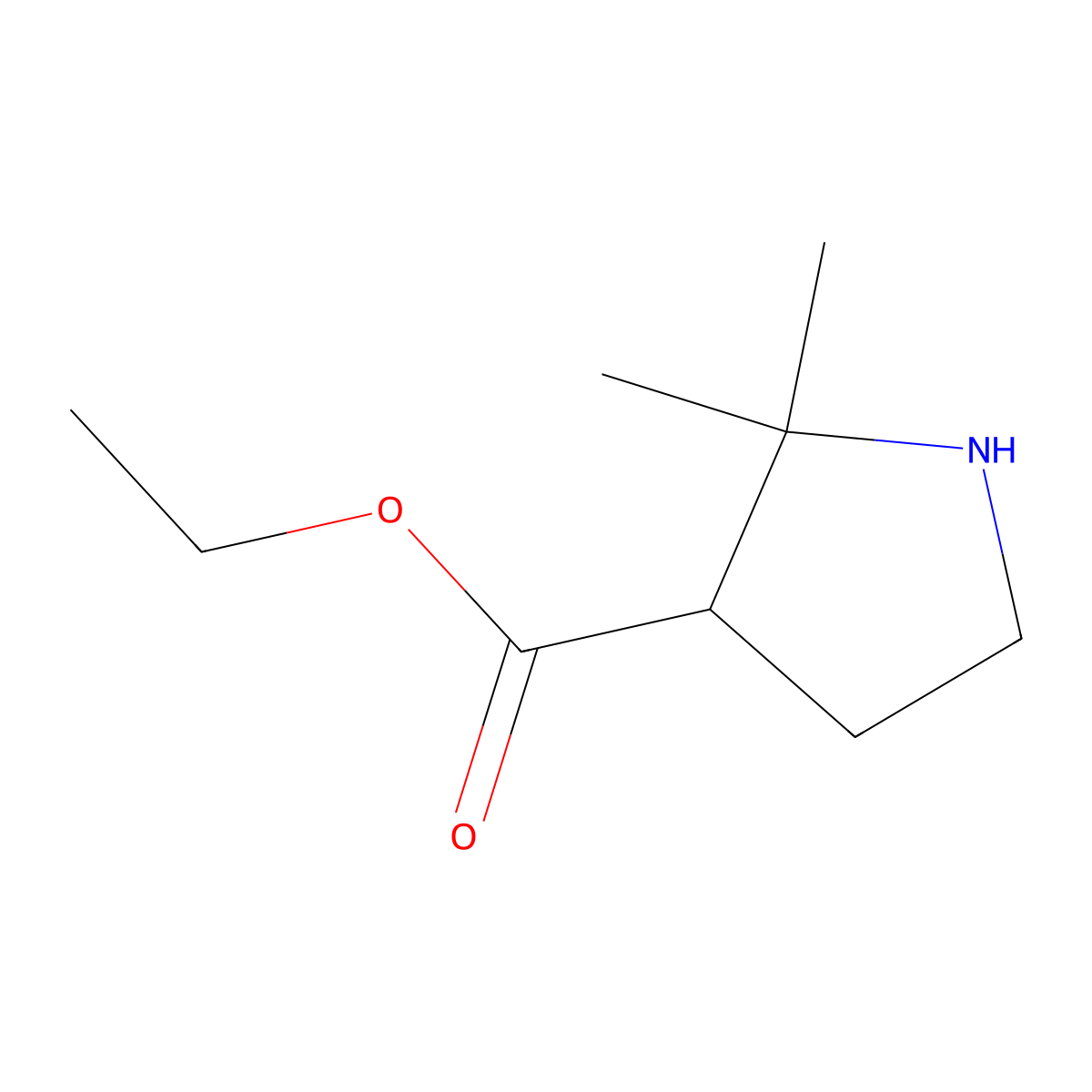 Ethyl 2,2-dimethylpyrrolidine-3-carboxylate molecular structure, CAS 1705585-24-5