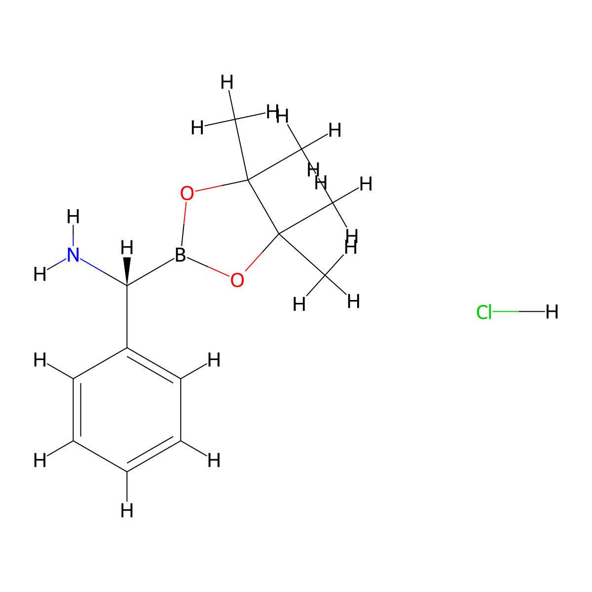 (R)-phenyl(tetramethyl-1,3,2-dioxaborolan-2-yl)methanamine hydrochloride molecular structure, CAS 1705615-69-5