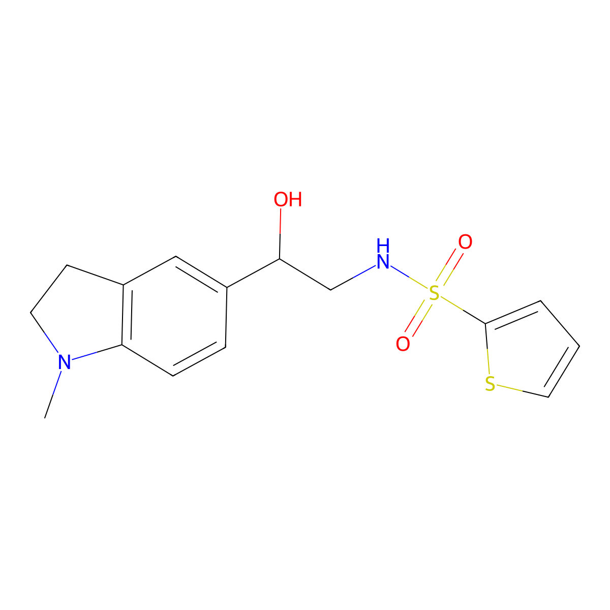 N-(2-hydroxy-2-(1-methylindolin-5-yl)ethyl)thiophene-2-sulfonamide molecular structure, CAS 1705650-07-2