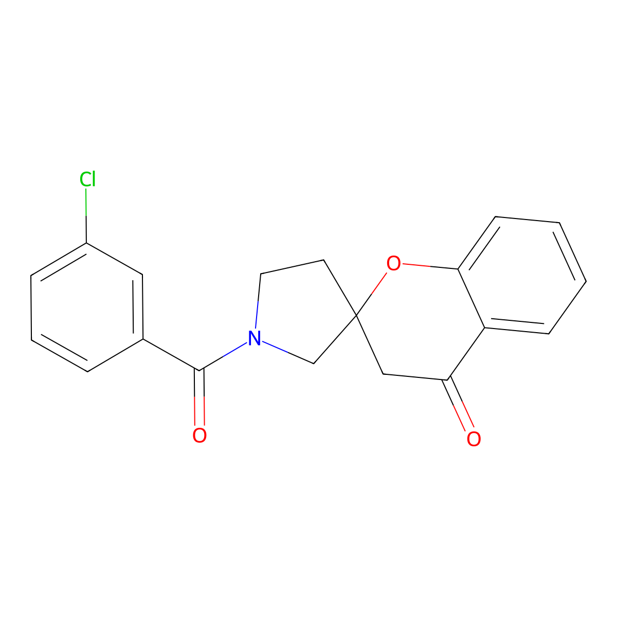 1'-(3-Chlorobenzoyl)-3,4-dihydrospiro[1-benzopyran-2,3'-pyrrolidine]-4-one molecular structure, CAS 1705654-97-2