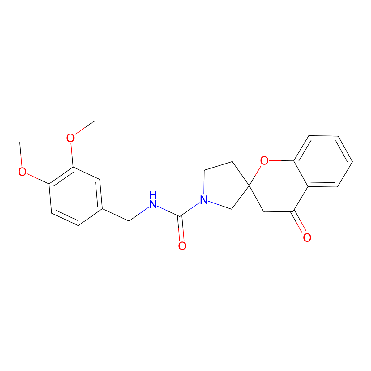 N-[(3,4-dimethoxyphenyl)methyl]-4-oxo-3,4-dihydrospiro[1-benzopyran-2,3'-pyrrolidine]-1'-carboxamide molecular structure, CAS 1705658-73-6