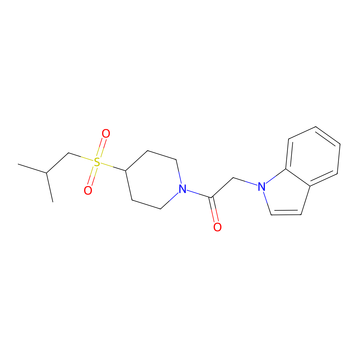 2-(1H-indol-1-yl)-1-(4-(isobutylsulfonyl)piperidin-1-yl)ethanone molecular structure, CAS 1705660-79-2