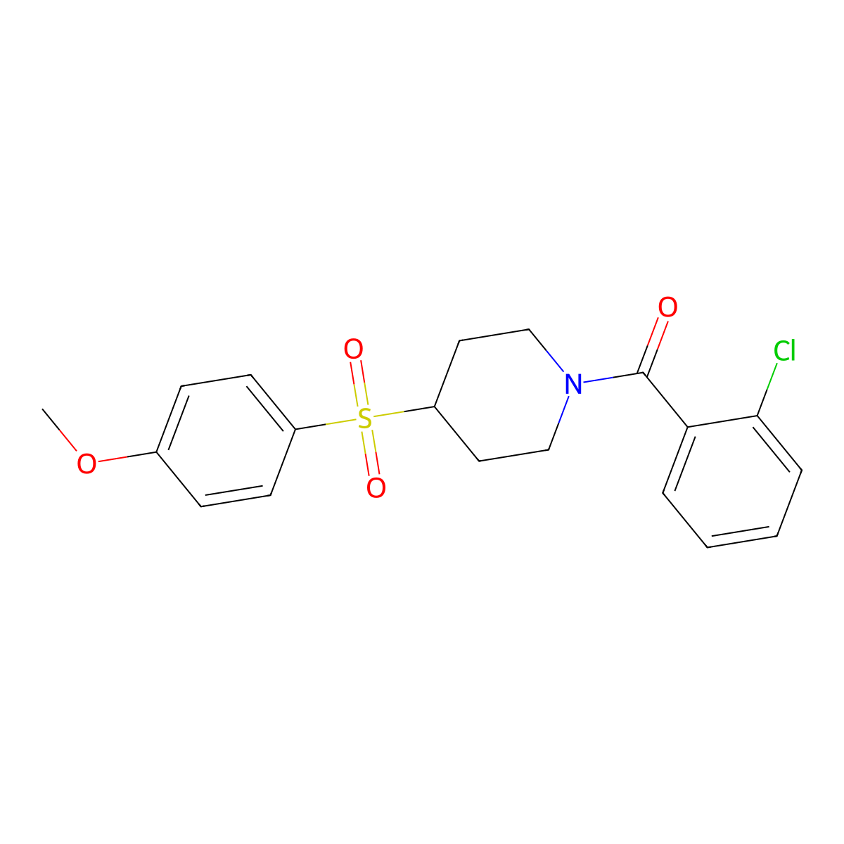 (2-Chlorophenyl)(4-((4-methoxyphenyl)sulfonyl)piperidin-1-yl)methanone molecular structure, CAS 1705662-25-4