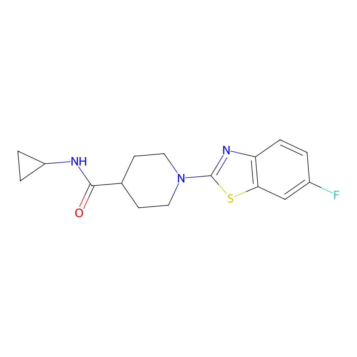 N-cyclopropyl-1-(6-fluorobenzo[d]thiazol-2-yl)piperidine-4-carboxamide molecular structure, CAS 1705663-43-9