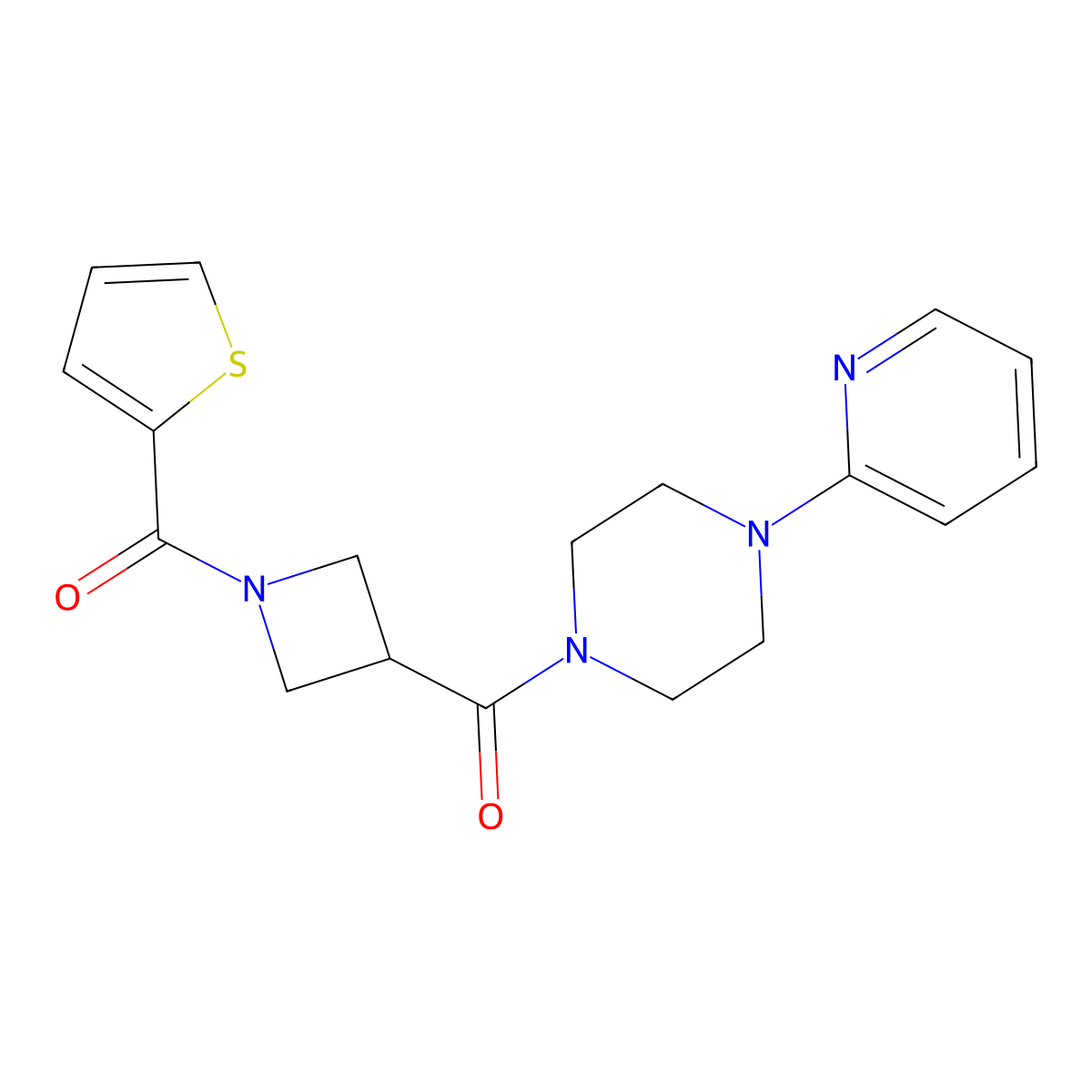 1-(Pyridin-2-yl)-4-[1-(thiophene-2-carbonyl)azetidine-3-carbonyl]piperazine molecular structure, CAS 1705677-18-4
