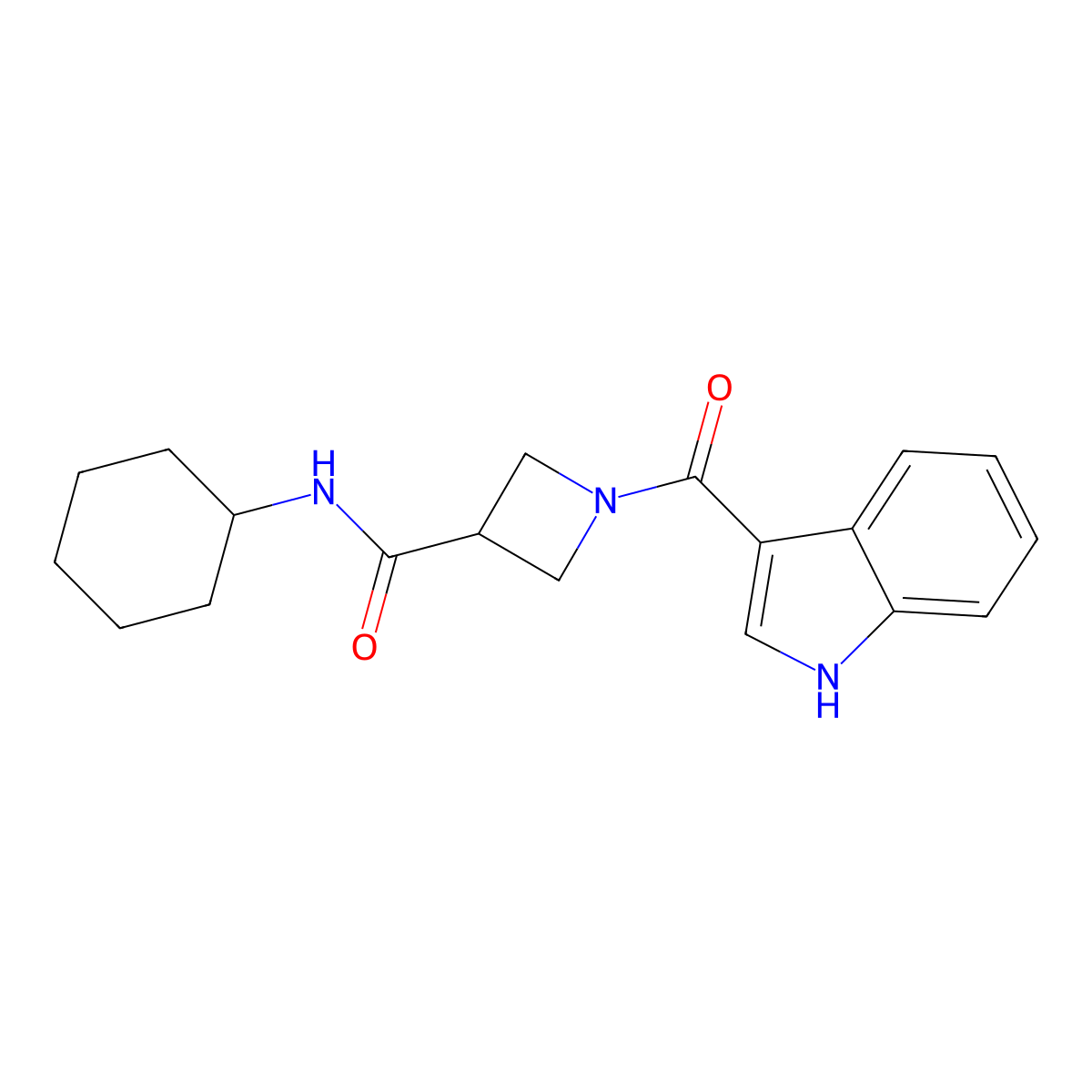N-cyclohexyl-1-(1H-indole-3-carbonyl)azetidine-3-carboxamide molecular structure, CAS 1705679-35-1